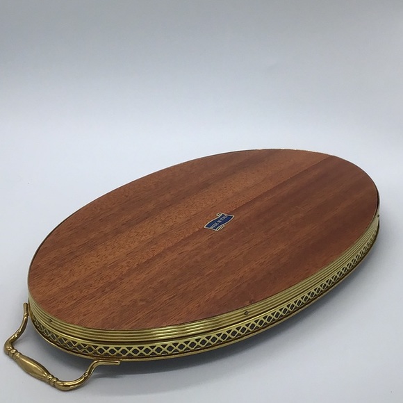 Italian Wood Inlay Oval Serving Tray - Picture 2 of 10